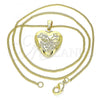Oro Laminado Pendant Necklace, Gold Filled Style Heart and Flower Design, Polished, Golden Finish, 04.117.0034.20