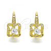 Oro Laminado Leverback Earring, Gold Filled Style with White Cubic Zirconia and White Micro Pave, Polished, Golden Finish, 02.195.0052