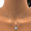 Sterling Silver Earring and Pendant Adult Set, Flower Design, with White Micro Pave, Polished, Rhodium Finish, 10.174.0208