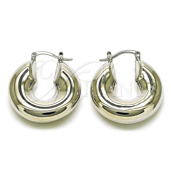 Rhodium Plated Medium Hoop, Hollow Design, Polished, Rhodium Finish, 02.163.0159.1.30