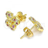 Oro Laminado Stud Earring, Gold Filled Style Butterfly Design, with Ruby and White Micro Pave, Polished, Golden Finish, 02.233.0011.2