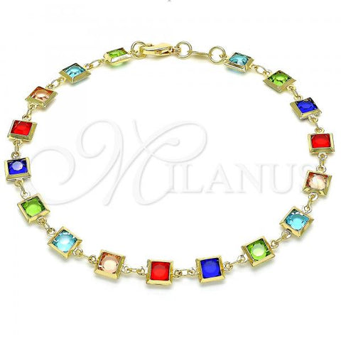 Oro Laminado Fancy Anklet, Gold Filled Style with Multicolor Cubic Zirconia, Polished, Golden Finish, 03.326.0002.1.10