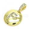 Oro Laminado Fancy Pendant, Gold Filled Style Initials Design, with White Cubic Zirconia, Polished, Golden Finish, 05.341.0006