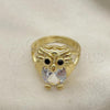 Oro Laminado Multi Stone Ring, Gold Filled Style Owl Design, with White and Black Cubic Zirconia, Polished, Golden Finish, 01.380.0016.08