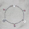 Sterling Silver Charm Bracelet, Flower Design, with Pink Cubic Zirconia, Polished, Silver Finish, 03.409.0174.07