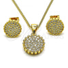 Oro Laminado Earring and Pendant Adult Set, Gold Filled Style with White Micro Pave, Polished, Golden Finish, 10.342.0105