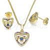 Oro Laminado Earring and Pendant Adult Set, Gold Filled Style Heart Design, with Multicolor Micro Pave and White Cubic Zirconia, Polished, Golden Finish, 10.233.0032