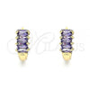 Oro Laminado Huggie Hoop, Gold Filled Style with Amethyst Cubic Zirconia, Polished, Golden Finish, 02.210.0607.3.12