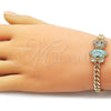 Oro Laminado Fancy Bracelet, Gold Filled Style Teddy Bear and Miami Cuban Design, with White and Black Micro Pave, Polished, Golden Finish, 03.284.0061.2.07