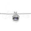 Rhodium Plated Pendant Necklace, with Tanzanite Swarovski Crystals and White Micro Pave, Polished, Rhodium Finish, 04.239.0023.1.16
