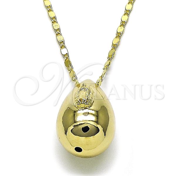 Oro Laminado Fancy Necklace, Gold Filled Style Teardrop and Guadalupe Design, Polished, Golden Finish, 04.253.0023.18