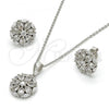 Sterling Silver Earring and Pendant Adult Set, Flower Design, with White Cubic Zirconia, Polished, Rhodium Finish, 10.175.0018
