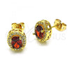 Oro Laminado Stud Earring, Gold Filled Style with Garnet Cubic Zirconia and White Micro Pave, Polished, Golden Finish, 02.342.0202.1