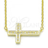 Sterling Silver Pendant Necklace, Cross Design, with White Micro Pave, Polished, Golden Finish, 04.336.0100.2.16