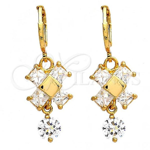 Oro Laminado Long Earring, Gold Filled Style with White Cubic Zirconia, Polished, Golden Finish, 02.217.0006.1