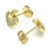 Oro Laminado Stud Earring, Gold Filled Style Heart Design, with White Micro Pave, Polished, Golden Finish, 02.342.0095