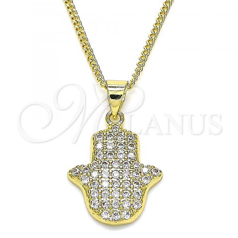 Oro Laminado Pendant Necklace, Gold Filled Style Hand of God Design, with White Micro Pave, Polished, Golden Finish, 04.156.0395.20