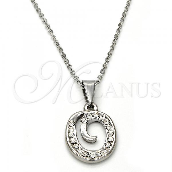 Stainless Steel Pendant Necklace, Initials and Rolo Design, with White Crystal, Polished, Steel Finish, 04.238.0024.18