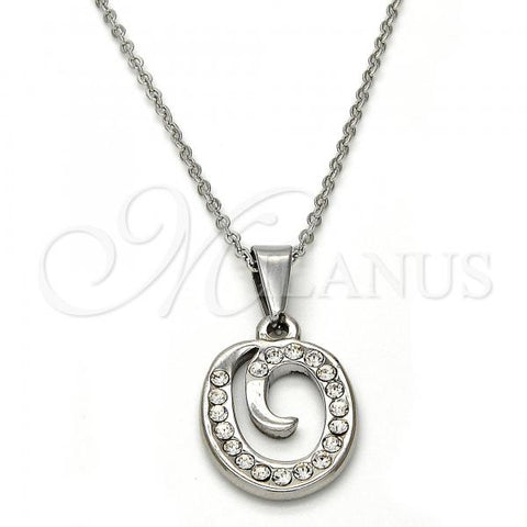 Stainless Steel Pendant Necklace, Initials and Rolo Design, with White Crystal, Polished, Steel Finish, 04.238.0024.18