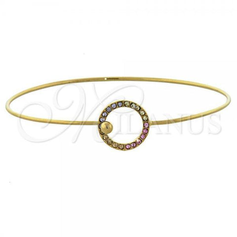 Oro Laminado Individual Bangle, Gold Filled Style with Multicolor Crystal, Polished, Golden Finish, 07.165.0004.1 (01 MM Thickness, Size 5 - 2.50 Diameter)