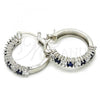 Rhodium Plated Small Hoop, with Sapphire Blue and White Cubic Zirconia, Polished, Rhodium Finish, 02.210.0281.7.20