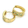 Oro Laminado Huggie Hoop, Gold Filled Style with Green and White Cubic Zirconia, Polished, Golden Finish, 02.210.0056.5.15