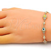 Oro Laminado Fancy Bracelet, Gold Filled Style Hand of God and Heart Design, Multicolor Enamel Finish, Golden Finish, 03.213.0146.2.08