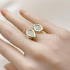 Oro Laminado Multi Stone Ring, Gold Filled Style Teardrop Design, with White Micro Pave, Polished, Golden Finish, 01.283.0049