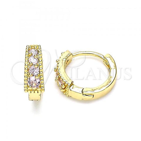 Oro Laminado Huggie Hoop, Gold Filled Style with Pink Cubic Zirconia, Polished, Golden Finish, 02.210.0639.3.12