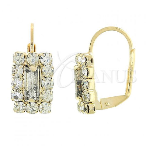 Oro Laminado Leverback Earring, Gold Filled Style with White Cubic Zirconia, Polished, Golden Finish, 5.125.020.1