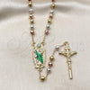 Oro Laminado Medium Rosary, Gold Filled Style San Judas and Ball Design, Diamond Cutting Finish, Tricolor, 09.411.0010.24