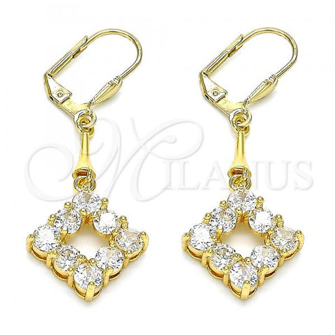 Oro Laminado Long Earring, Gold Filled Style with White Cubic Zirconia, Polished, Golden Finish, 02.387.0053