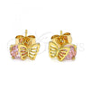 Oro Laminado Stud Earring, Gold Filled Style Butterfly Design, with Pink Cubic Zirconia, Polished, Golden Finish, 02.387.0001