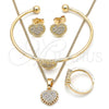 Oro Laminado Earring and Pendant Children Set, Gold Filled Style Heart Design, with White Micro Pave, Polished, Golden Finish, 06.210.0022