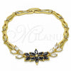 Oro Laminado Fancy Bracelet, Gold Filled Style Flower and Leaf Design, with Black and White Cubic Zirconia, Polished, Golden Finish, 03.316.0070.08
