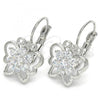Rhodium Plated Leverback Earring, Butterfly and Flower Design, with White Cubic Zirconia, Polished, Rhodium Finish, 02.210.0221.4