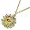 Oro Laminado Pendant Necklace, Gold Filled Style Evil Eye Design, with Multicolor Micro Pave and Garnet Cubic Zirconia, Polished, Golden Finish, 04.313.0049.20