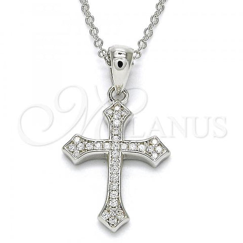 Sterling Silver Pendant Necklace, Cross Design, with White Cubic Zirconia, Polished, Rhodium Finish, 04.336.0120.16