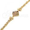 Oro Laminado Fancy Bracelet, Gold Filled Style Flower and Fish Design, with Multicolor Cubic Zirconia, Polished, Golden Finish, 03.323.0008.08