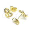 Oro Laminado Stud Earring, Gold Filled Style Heart Design, with White Micro Pave, Polished, Golden Finish, 02.156.0628