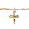 Oro Laminado Pendant Necklace, Gold Filled Style Cross Design, with Multicolor Cubic Zirconia, Polished, Golden Finish, 04.284.0009.3.20