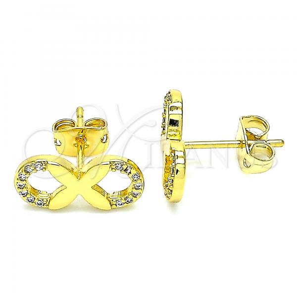 Oro Laminado Stud Earring, Gold Filled Style Infinite Design, with White Micro Pave, Polished, Golden Finish, 02.156.0529