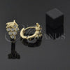 Oro Laminado Huggie Hoop, Gold Filled Style Grape and Leaf Design, with White Cubic Zirconia, Diamond Cutting Finish, Golden Finish, 097.017.1