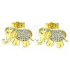 Oro Laminado Stud Earring, Gold Filled Style Elephant Design, with White Micro Pave, Polished, Golden Finish, 02.284.0046.1