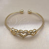 Oro Laminado Individual Bangle, Gold Filled Style Heart Design, with White Micro Pave, Polished, Golden Finish, 07.282.0004