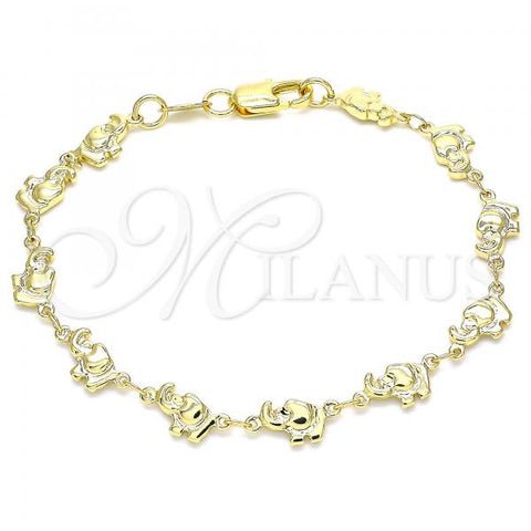 Oro Laminado Fancy Bracelet, Gold Filled Style Elephant Design, Polished, Golden Finish, 03.326.0013.07
