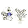 Rhodium Plated Stud Earring, Butterfly Design, with Tanzanite Swarovski Crystals and White Cubic Zirconia, Polished, Rhodium Finish, 02.26.0263