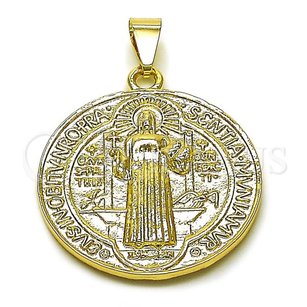 Oro Laminado Religious Pendant, Gold Filled Style San Benito Design, Polished, Golden Finish, 05.213.0161