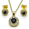 Oro Laminado Earring and Pendant Adult Set, Gold Filled Style with Black Cubic Zirconia and White Micro Pave, Polished, Golden Finish, 10.344.0014.2