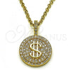 Oro Laminado Fancy Pendant, Gold Filled Style Money Sign Design, with White Micro Pave, Polished, Golden Finish, 05.342.0137